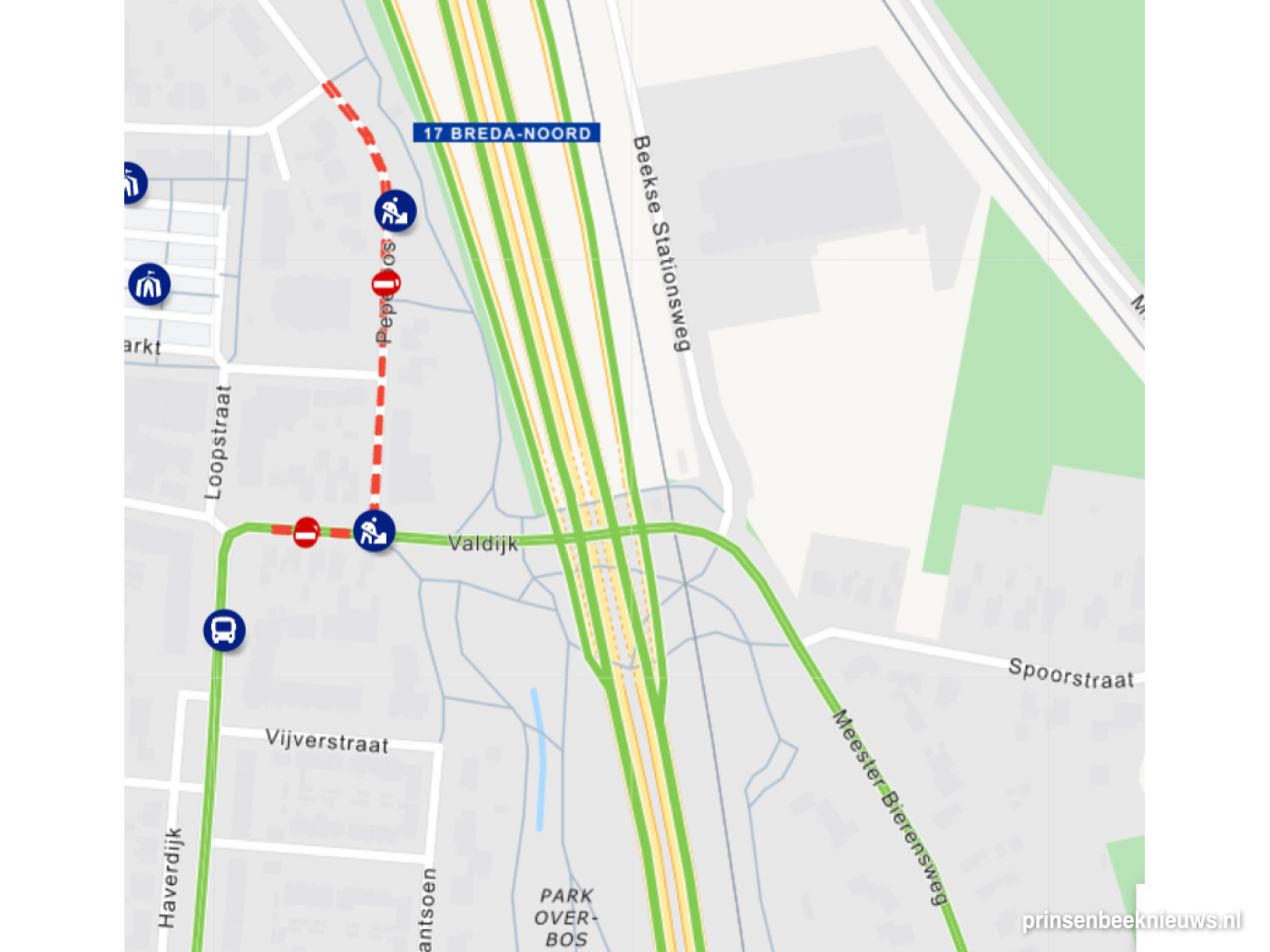 Omrijden door afsluiting deel Peperbos-Valdijk